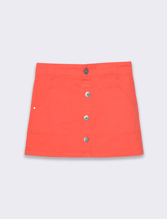 Gonna in twill di cotone elastico da bambina - Corallo