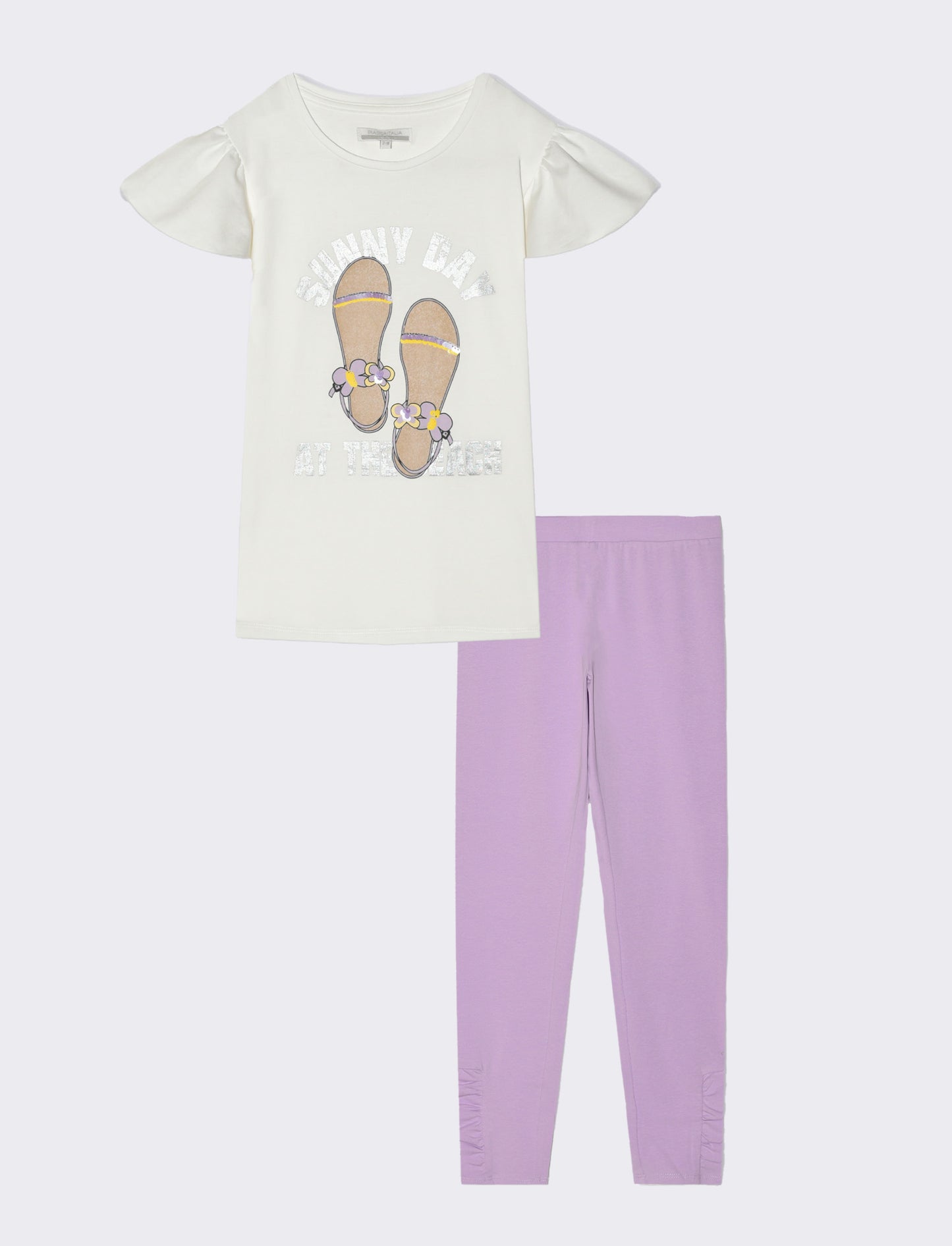 Completo t-shirt e leggings in cotone da bambina - Bianco