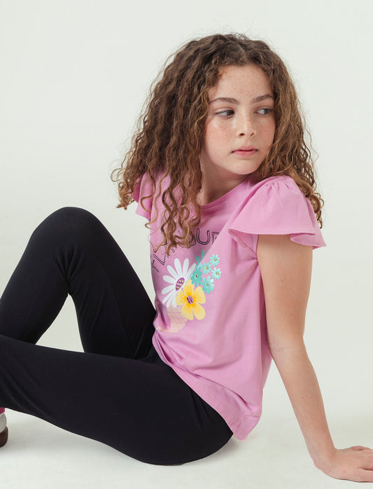 Completo t-shirt e leggings in cotone da bambina - Rosa