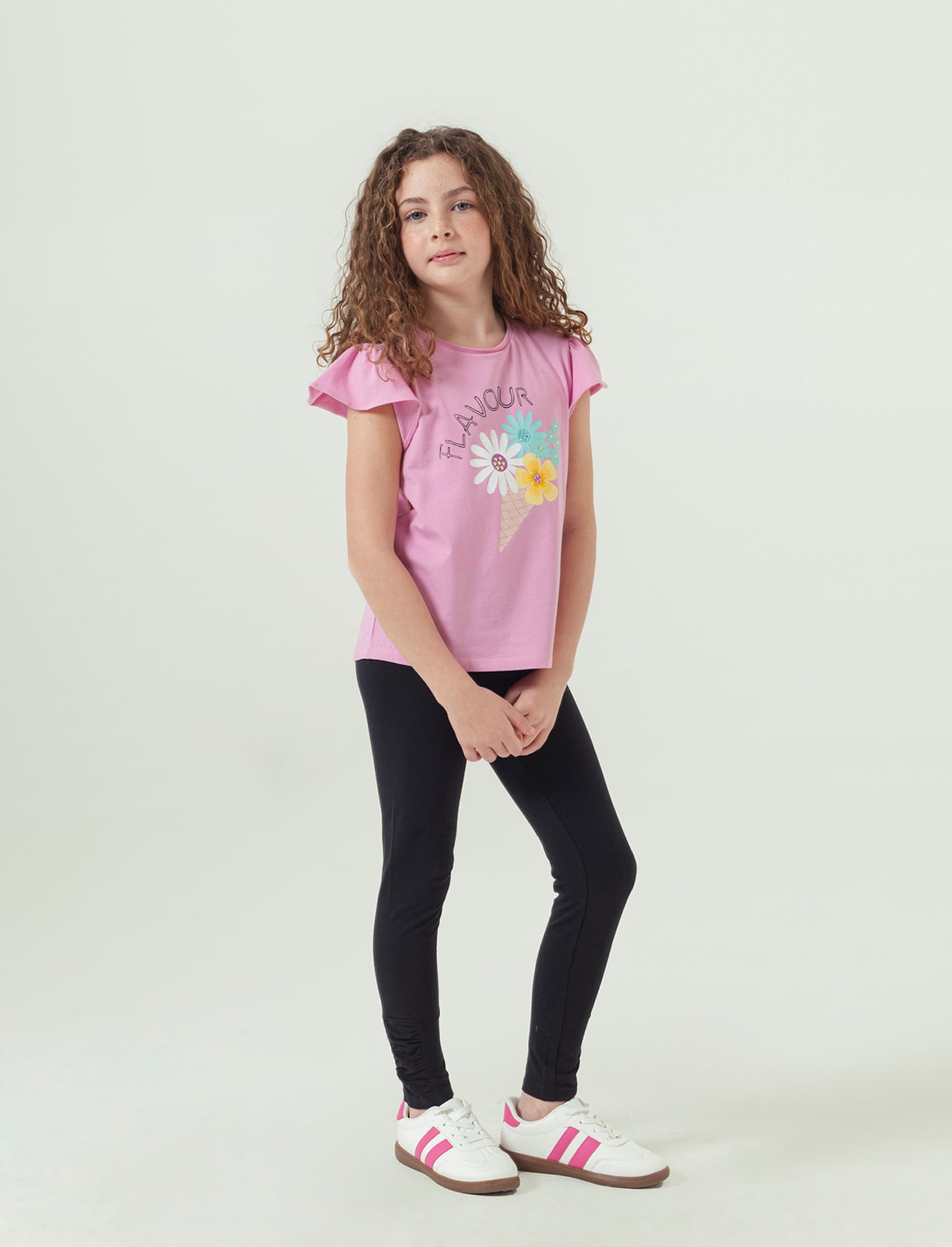 Completo t-shirt e leggings in cotone da bambina - Rosa