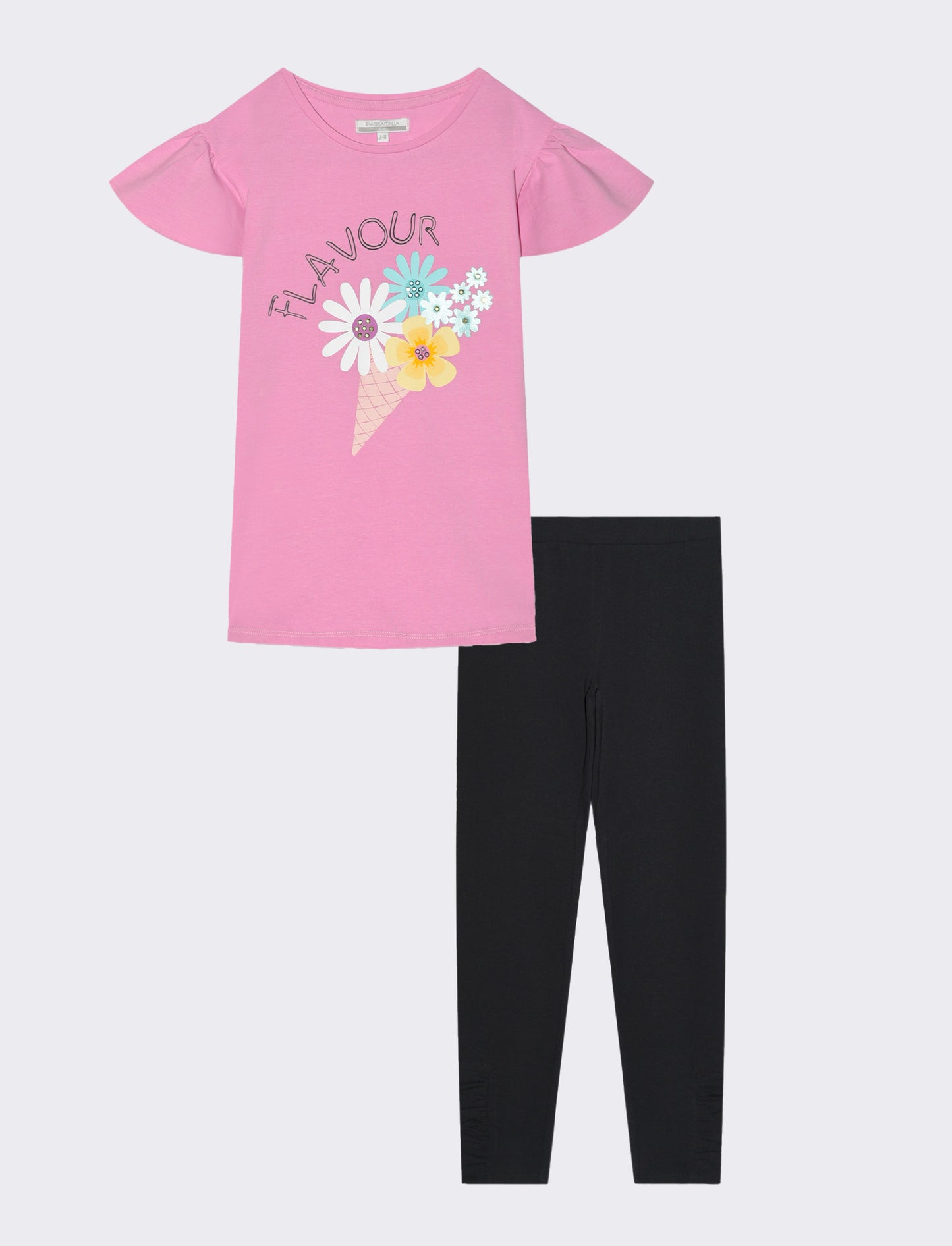 Completo t-shirt e leggings in cotone da bambina - Rosa