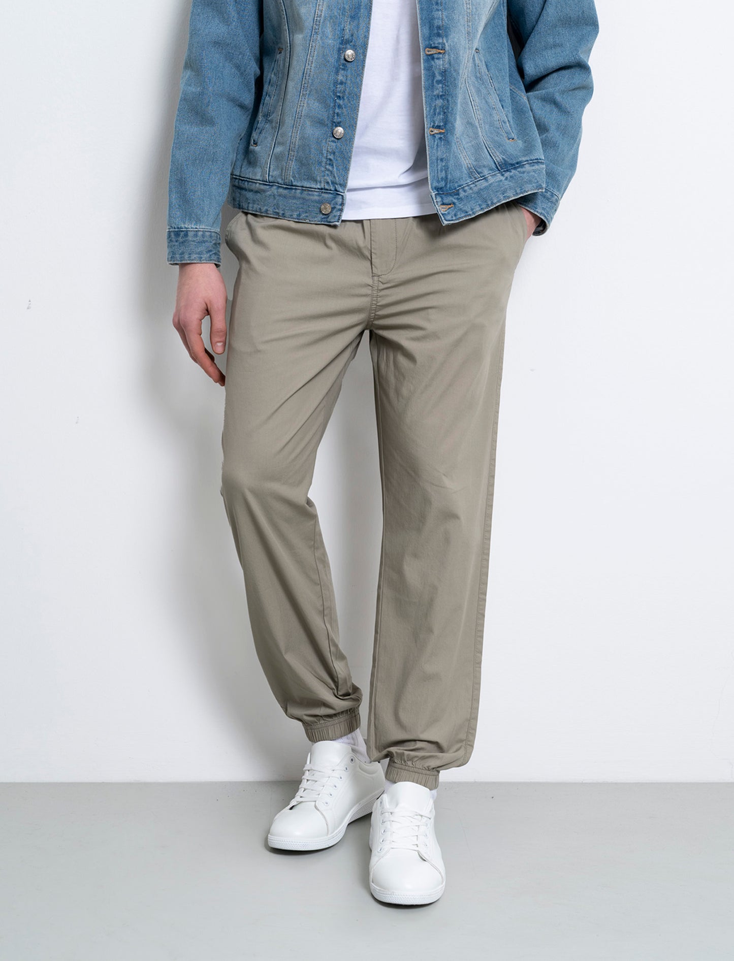 Pantaloni in cotone con vita jogger da uomo - Verde salvia