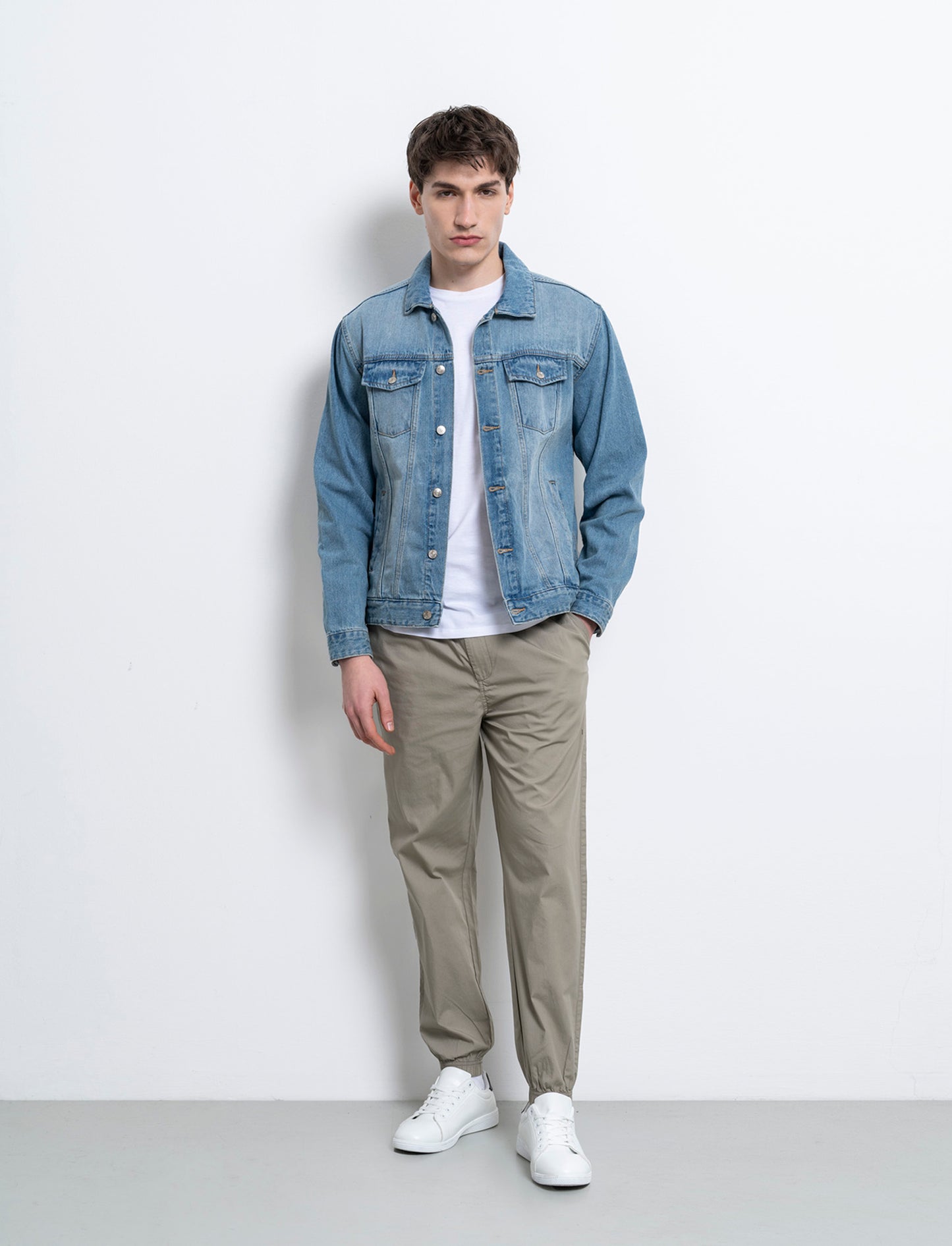 Pantaloni in cotone con vita jogger da uomo - Verde salvia