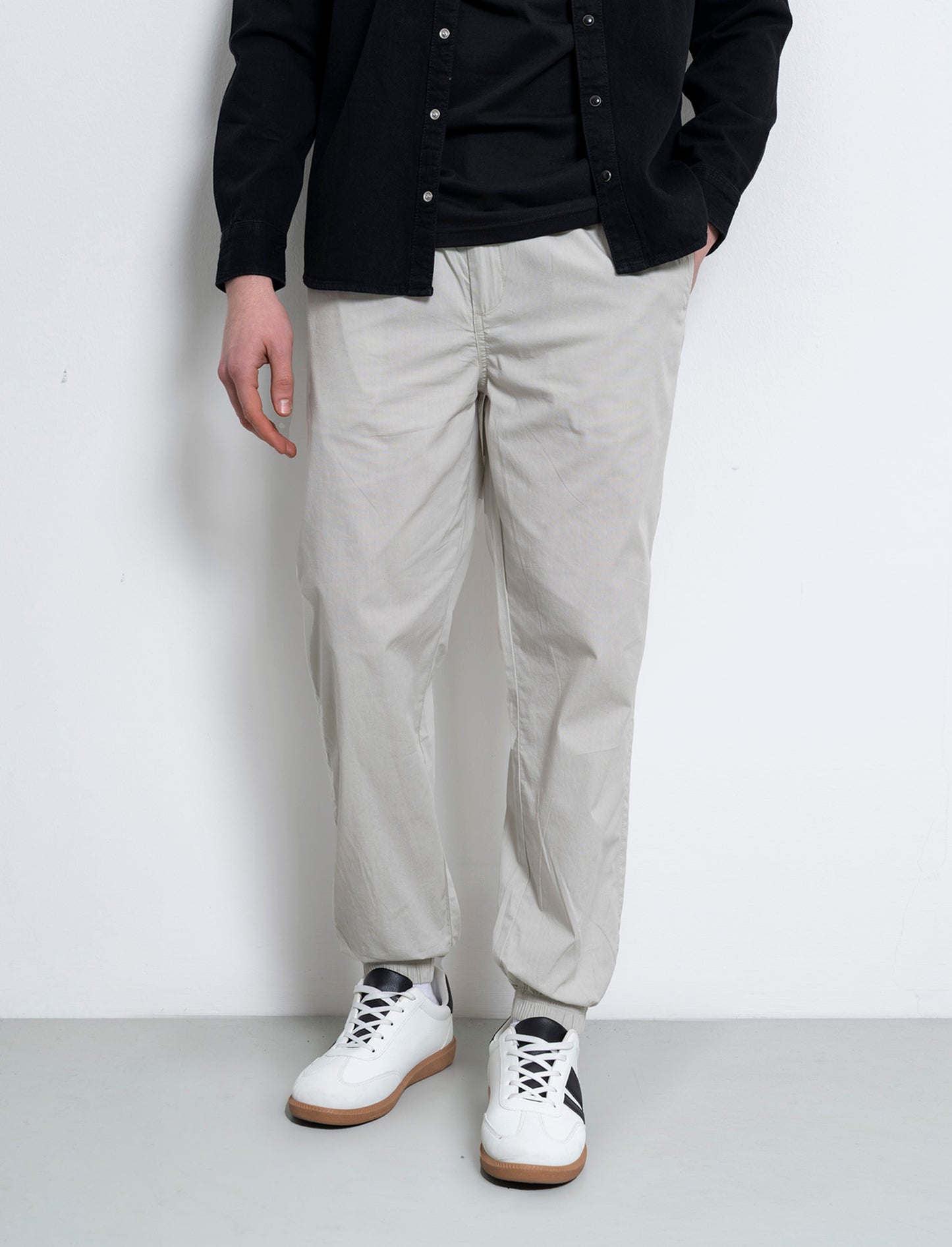 Pantaloni in cotone con vita jogger da uomo - Grigio ghiaccio