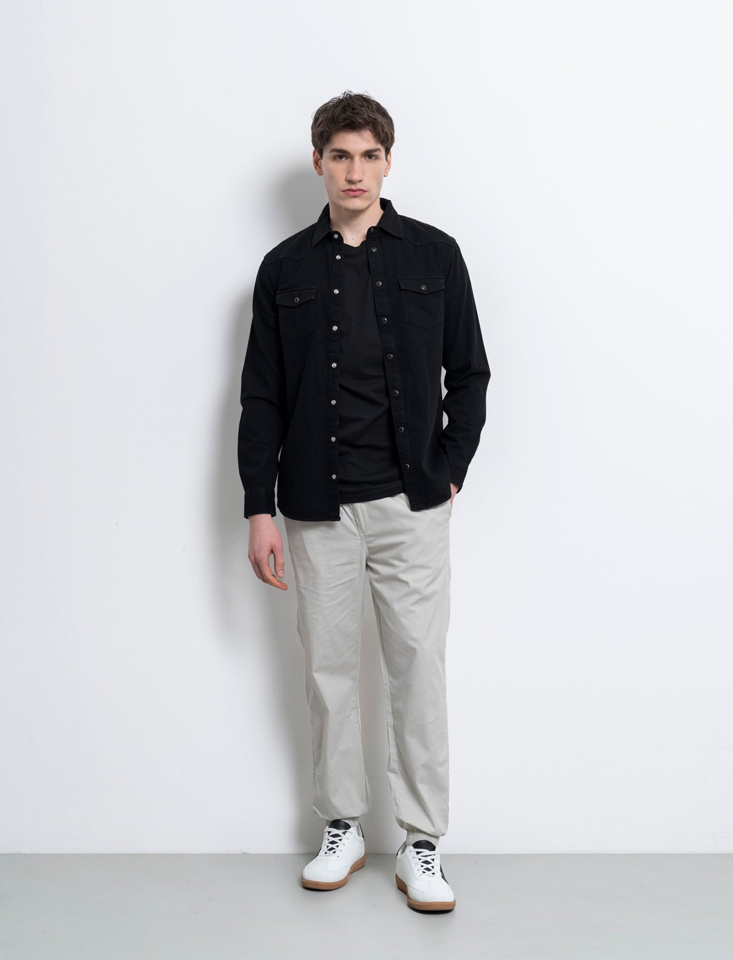 Pantaloni in cotone con vita jogger da uomo - Grigio ghiaccio