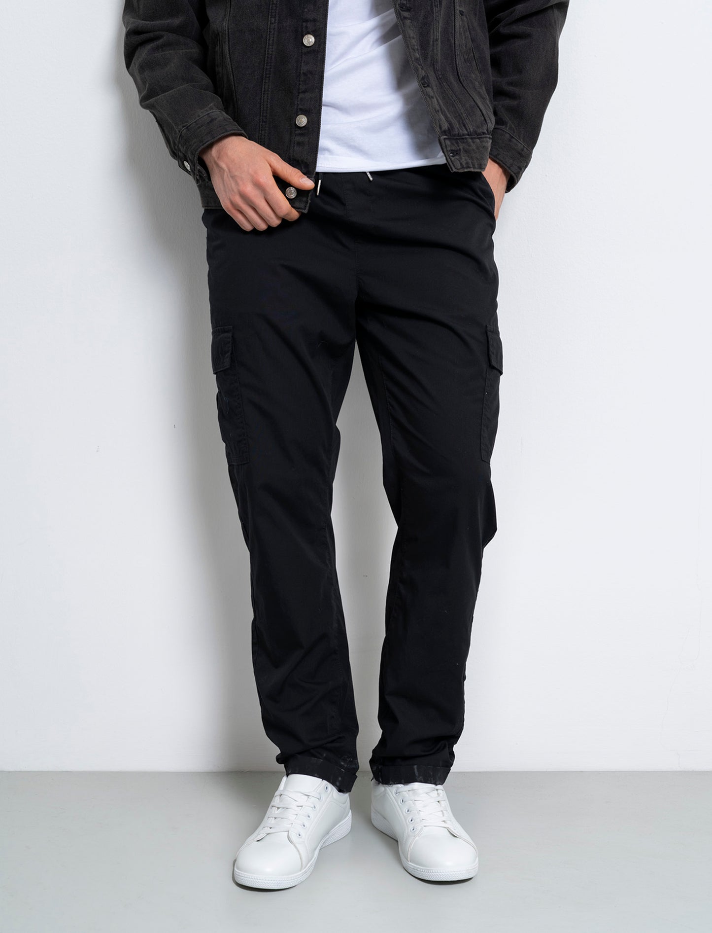 Pantaloni cargo jogger in cotone da uomo - Nero
