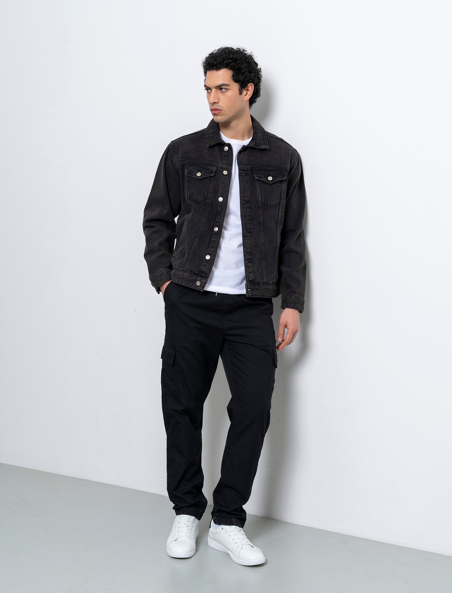 Pantaloni cargo jogger in cotone da uomo - Nero