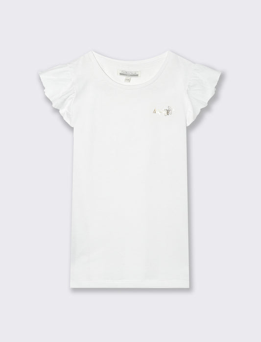 T-shirt mezza manica ad aletta da bambina - Bianco