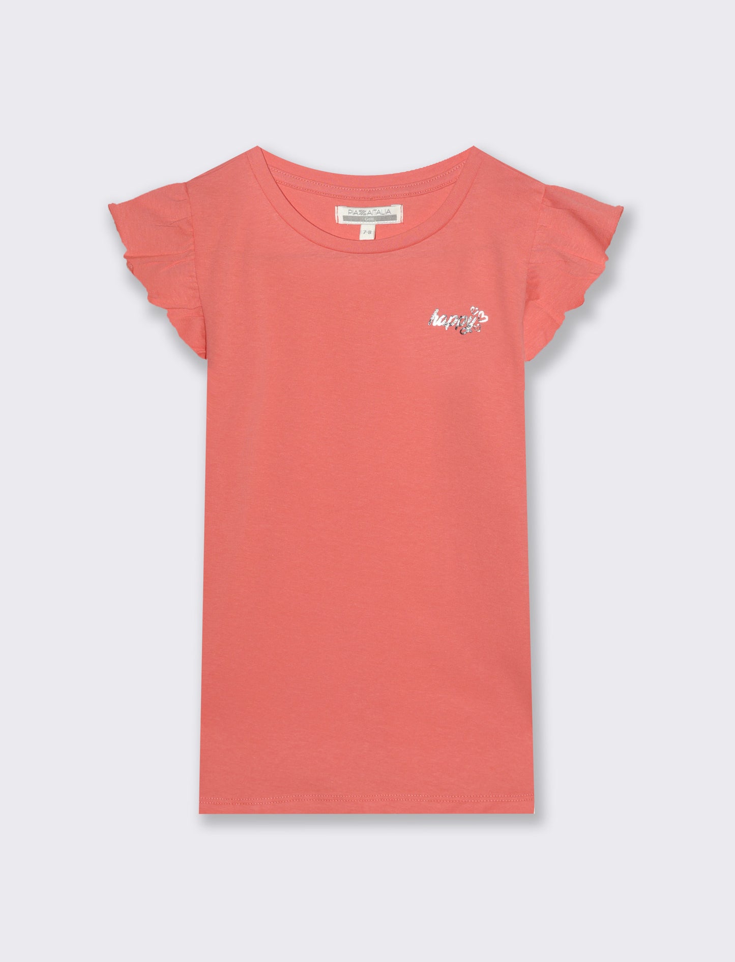 T-shirt mezza manica ad aletta da bambina - Corallo