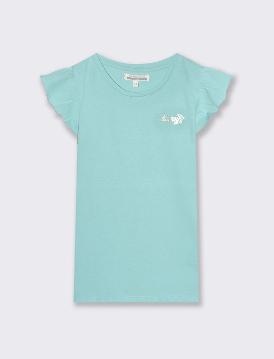 T-shirt mezza manica ad aletta da bambina - Verde acqua