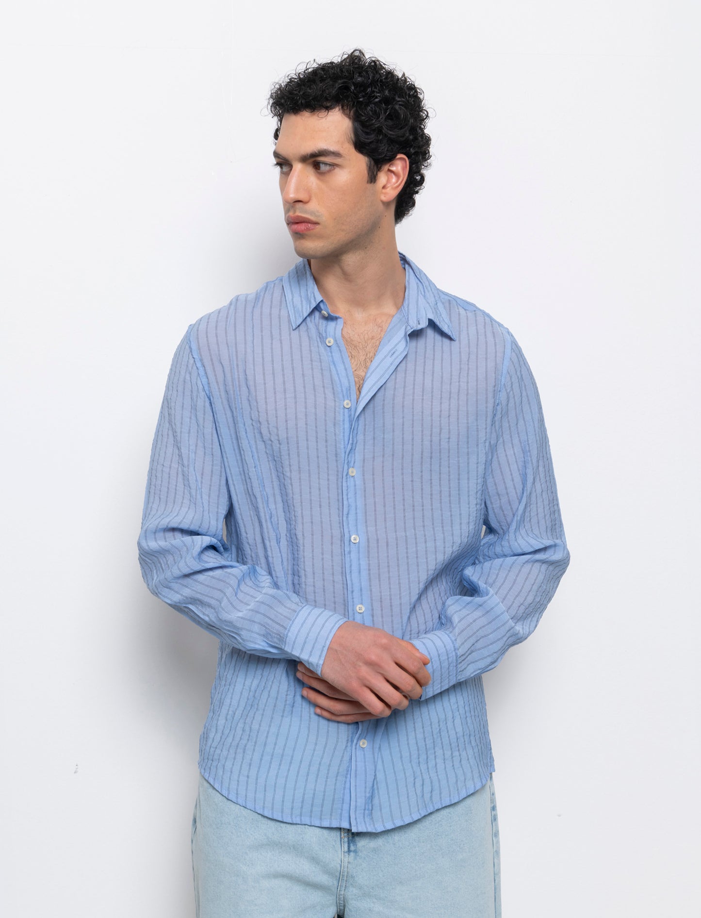 Camicia a righe premium quality da uomo - Celeste