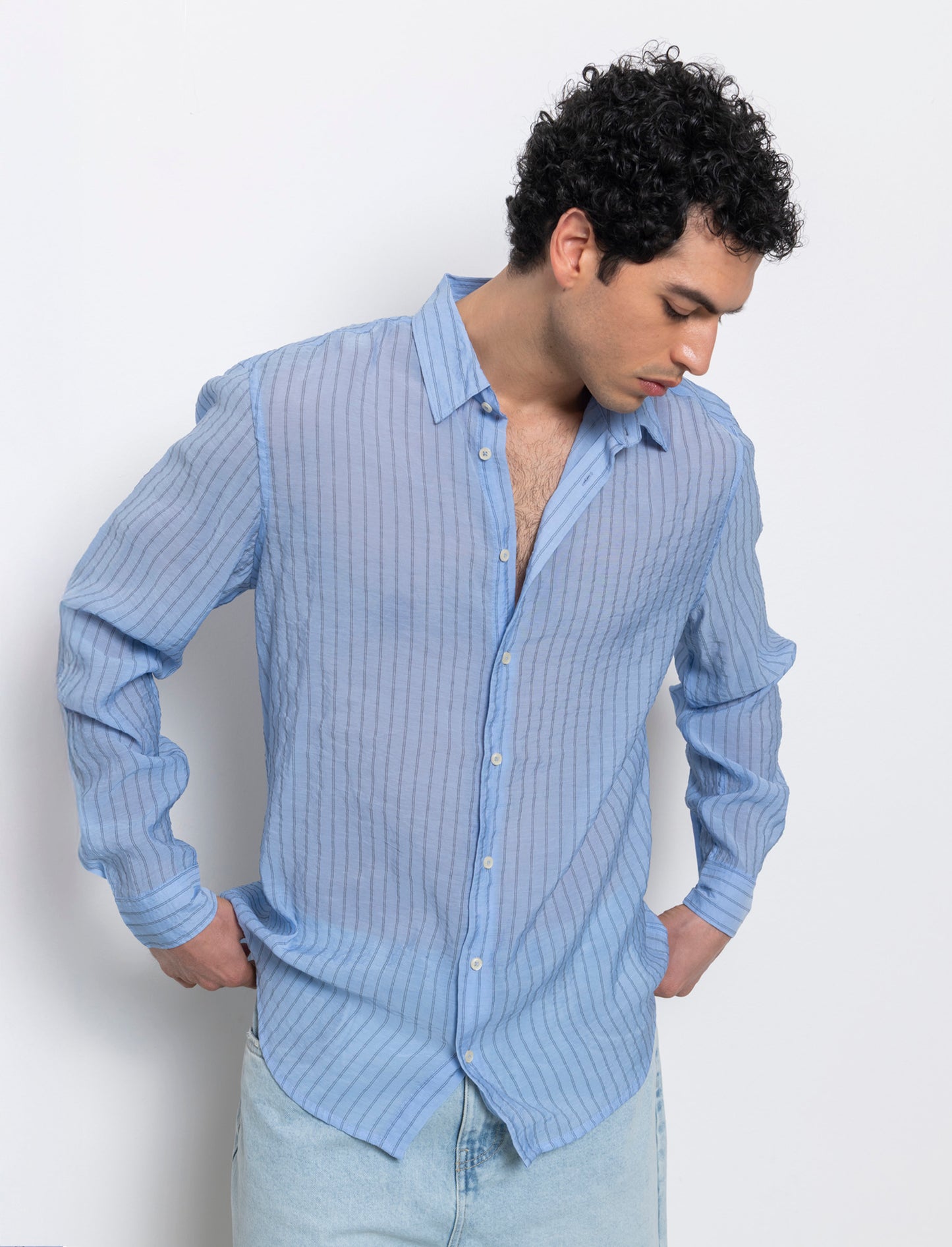 Camicia a righe premium quality da uomo - Celeste