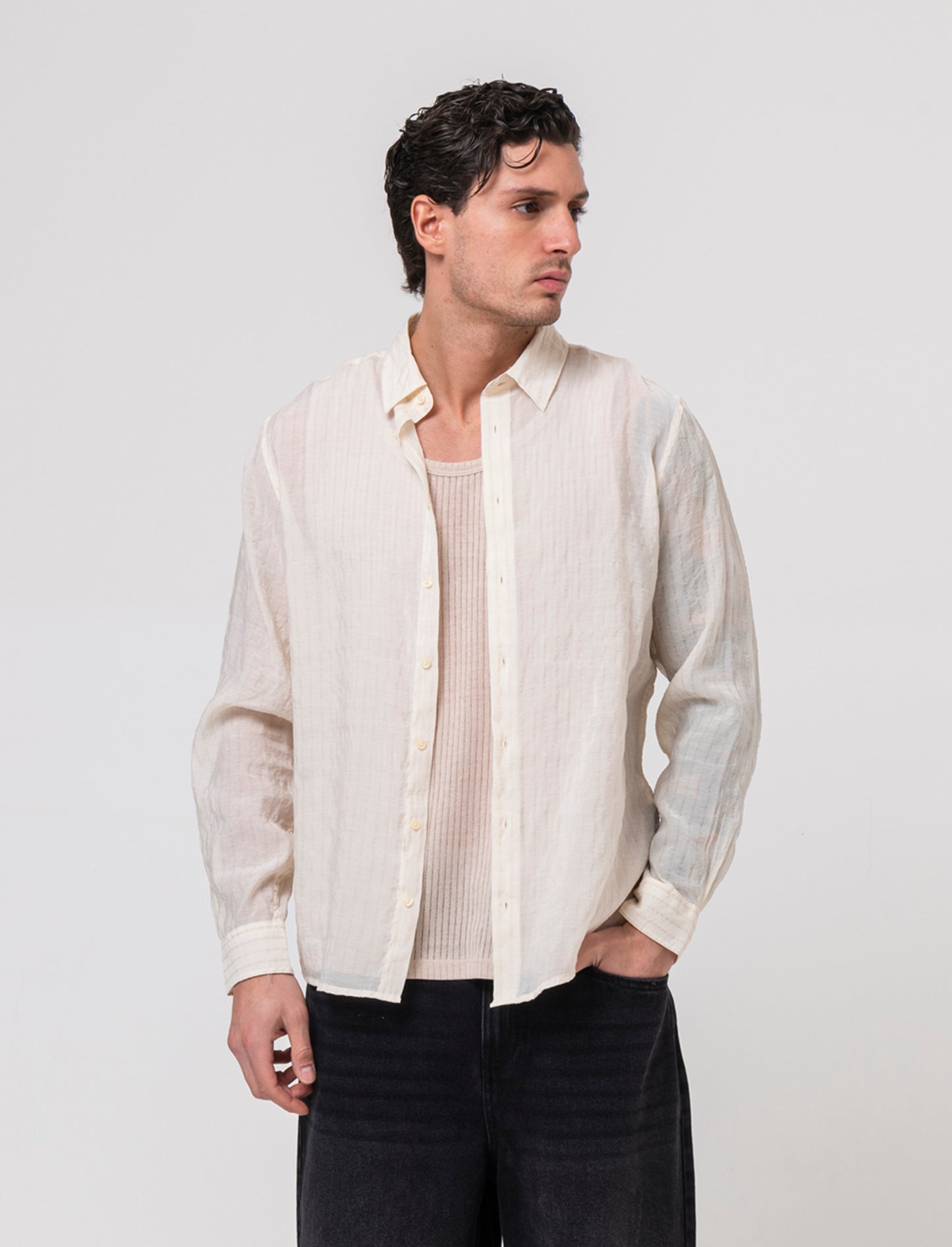 Camicia a righe premium quality da uomo - Beige ecru