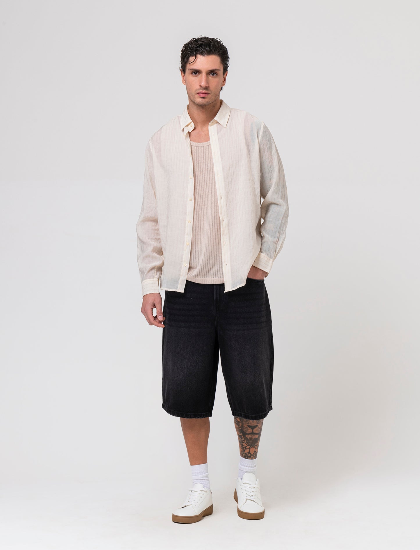 Camicia a righe premium quality da uomo - Beige ecru