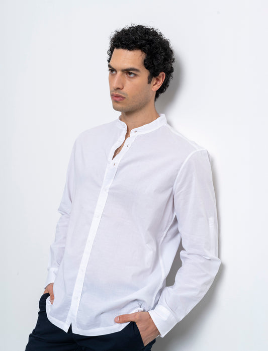Man's korean collar voile shirt - White
