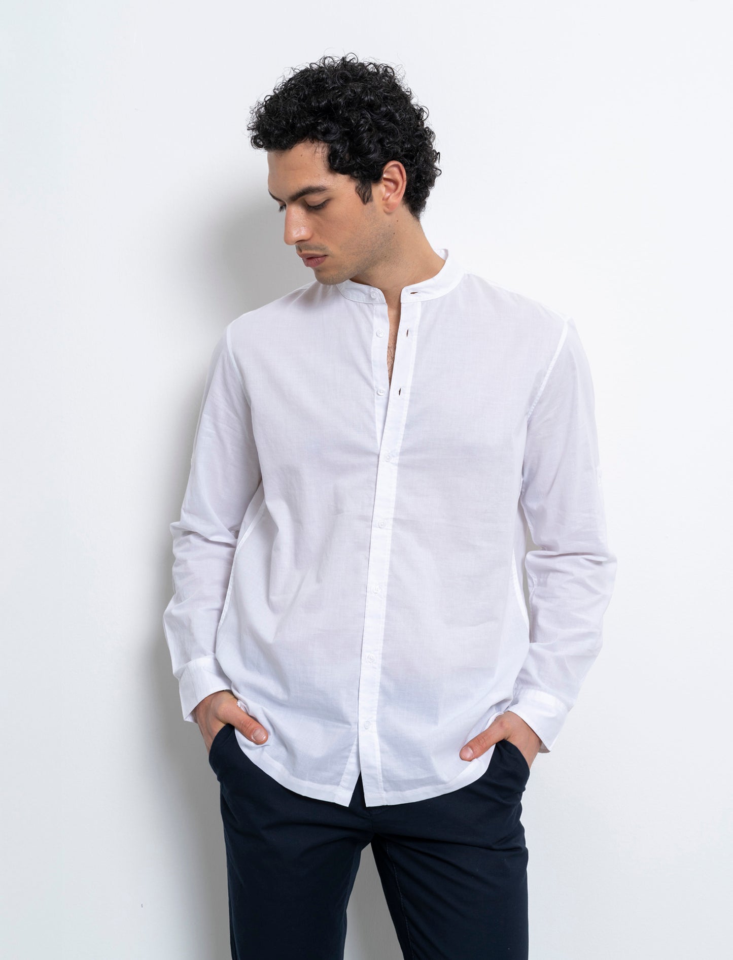 Man's korean collar voile shirt - White