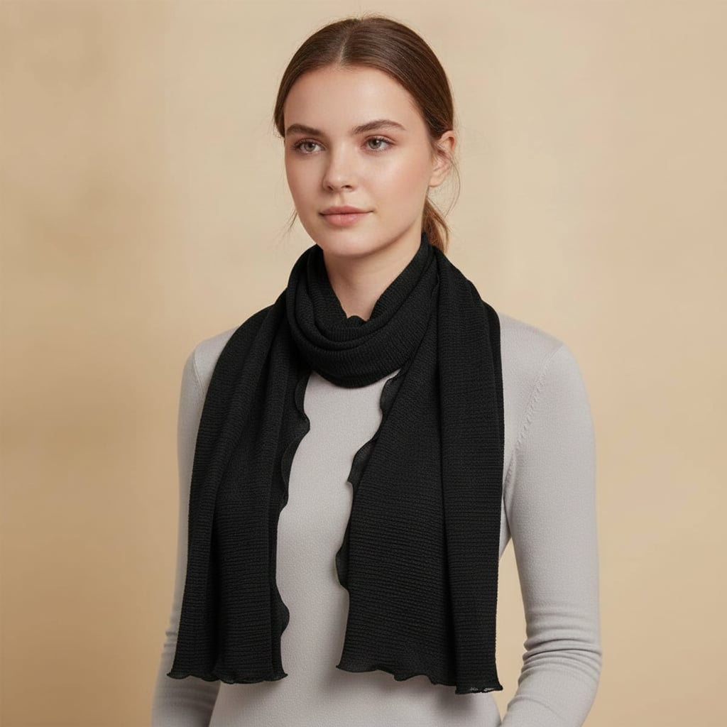 Foulard donna unito laminato bordi arricciati - Nero