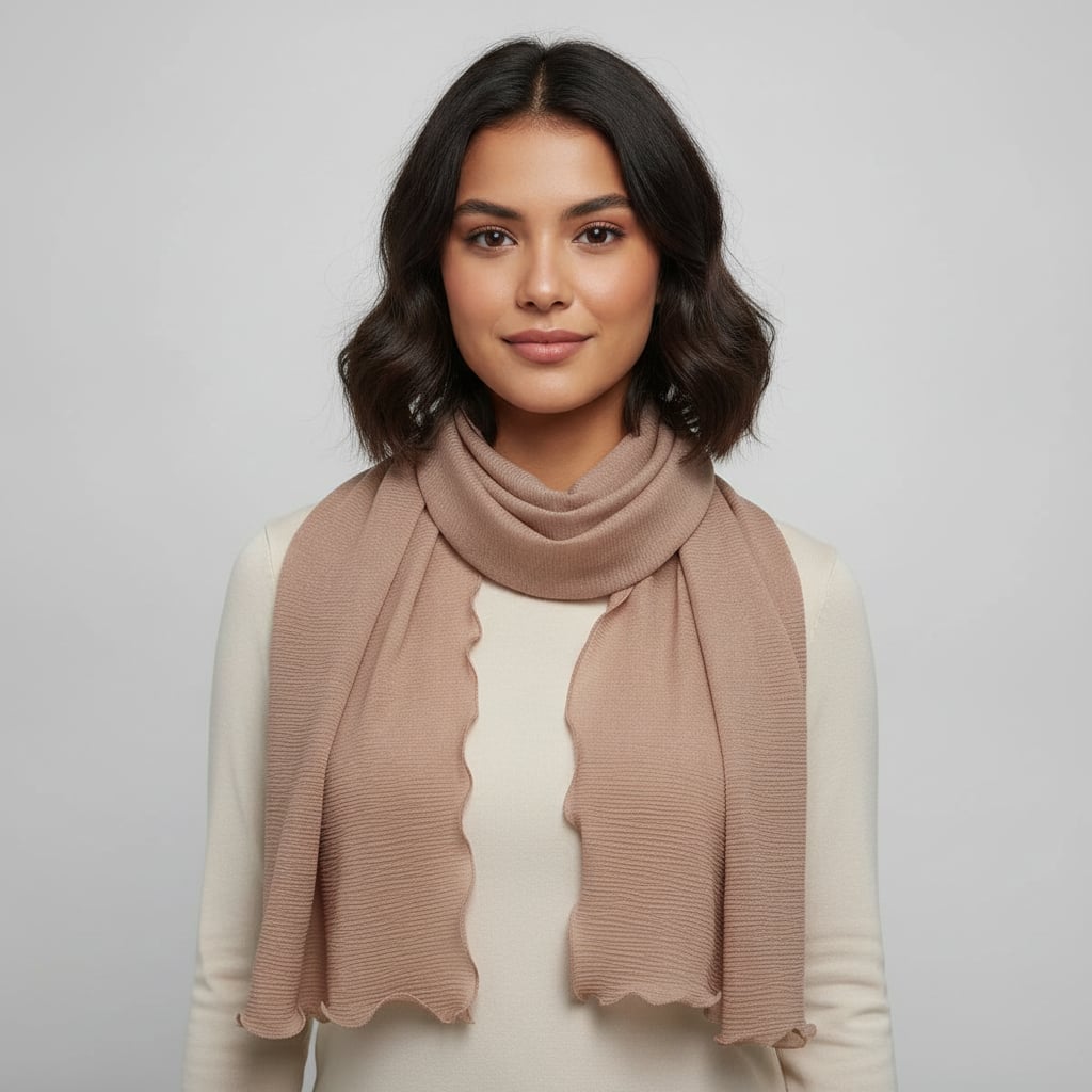 Foulard donna unito laminato bordi arricciati - Beige