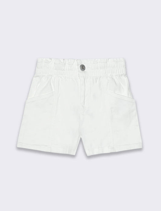 Short in twill elastico da bambina - Bianco