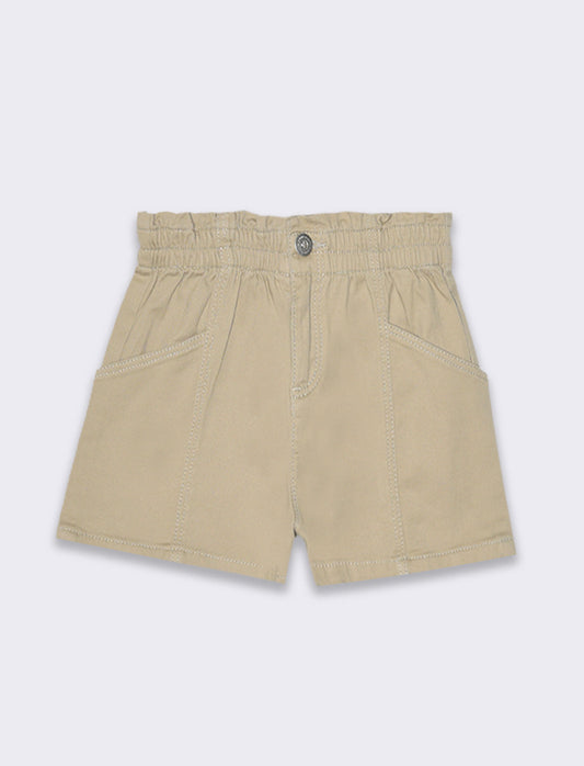 Short in twill elastico da bambina - Beige