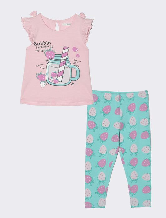 Completo con legging fantasia da neonata - Rosa