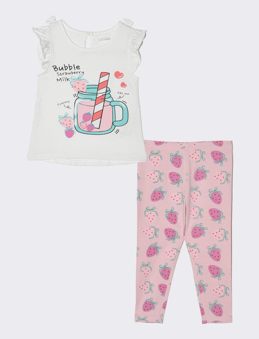 Completo con legging fantasia da neonata - Bianco