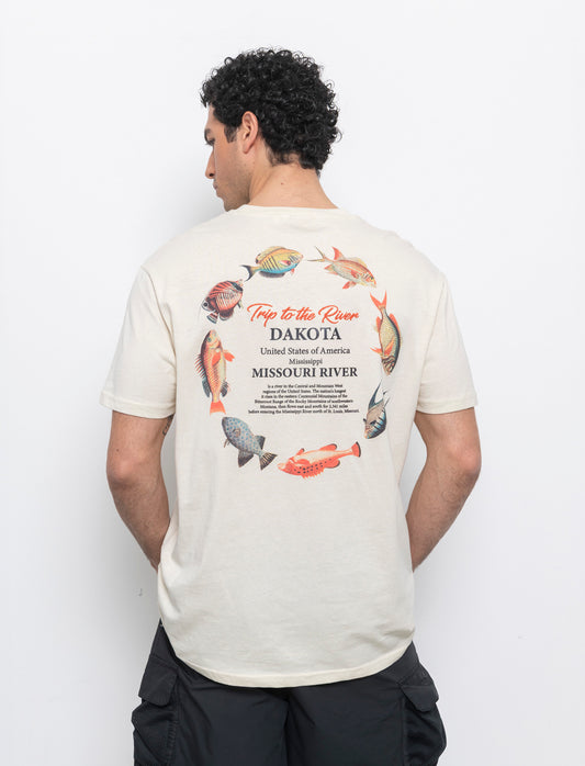 T-shirt loose fit in cotone con stampe da uomo - Beige ecru