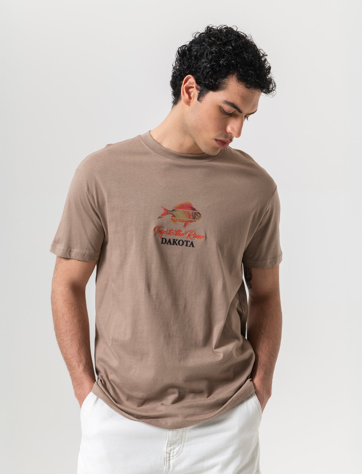 T-shirt loose fit in cotone con stampe da uomo - Grigio tortora