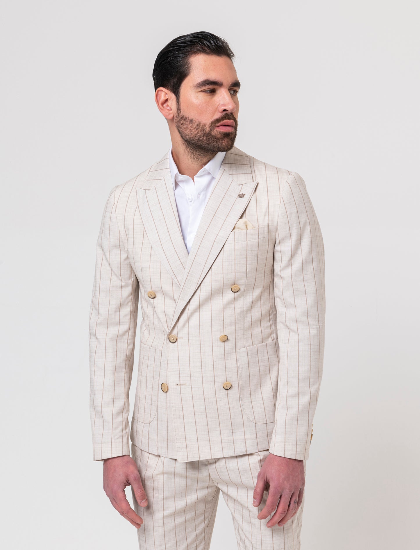 Man's double breasted pinstripe blazer - Beige