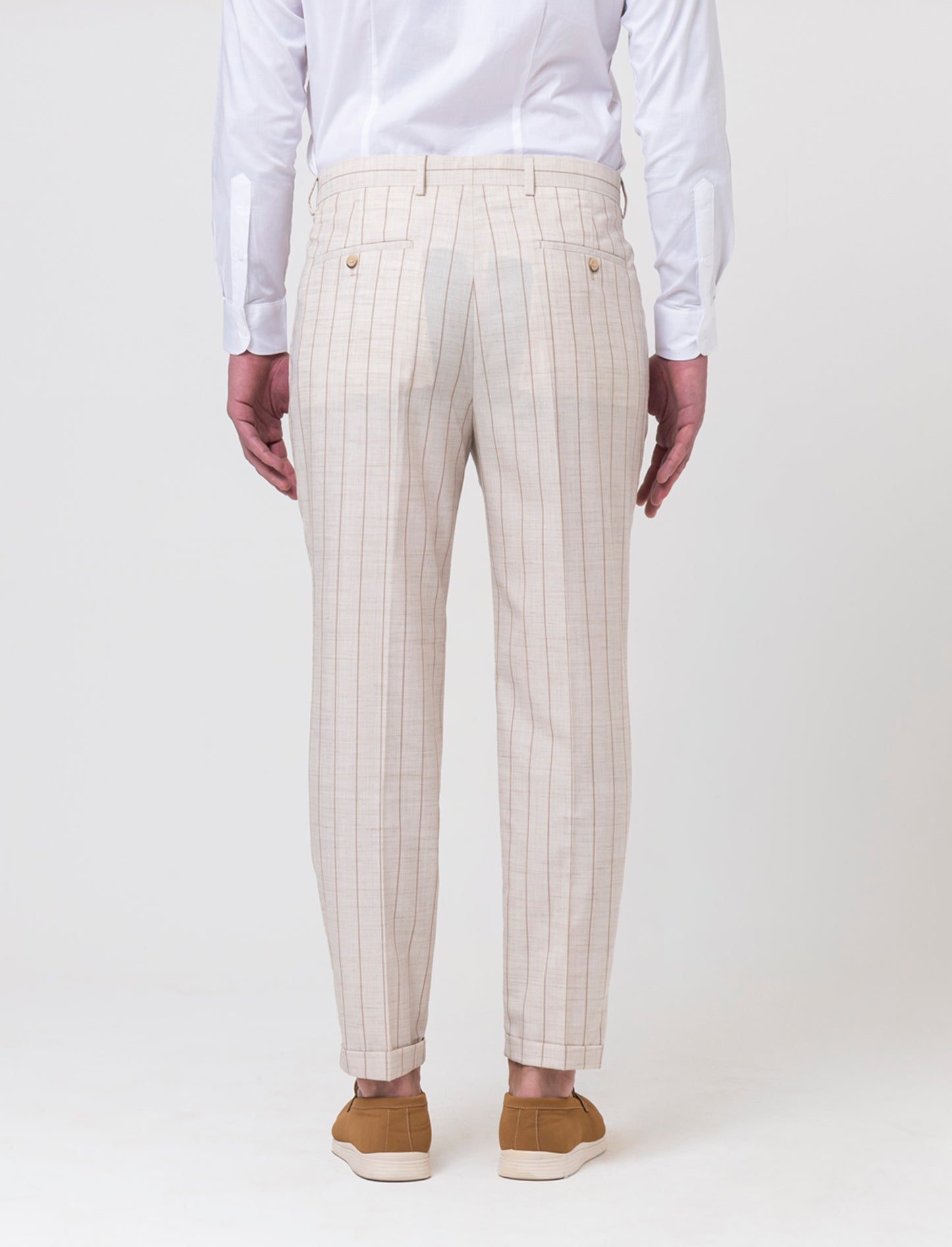 Pantaloni gessati da completo formal fit da uomo - Beige ecru