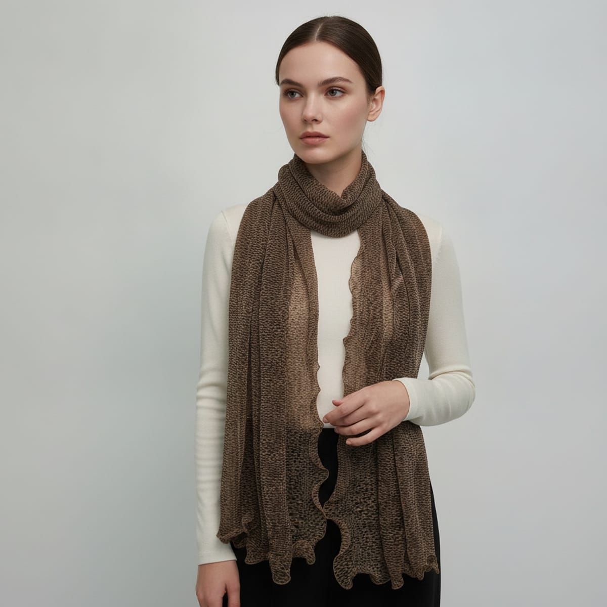 Foulard leopardato con rouche - Marrone