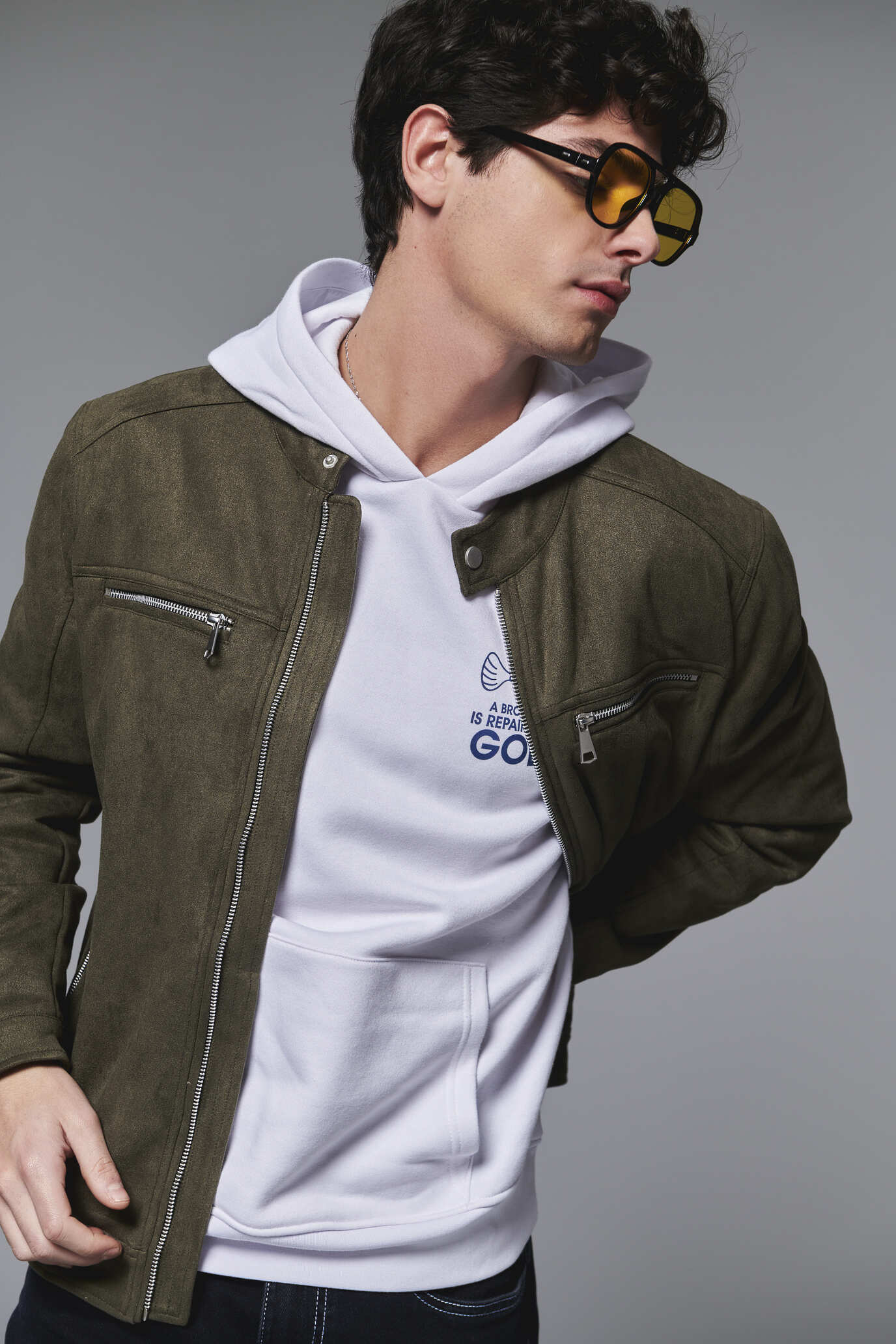 Man's suede biker jacket for trendy style - Green