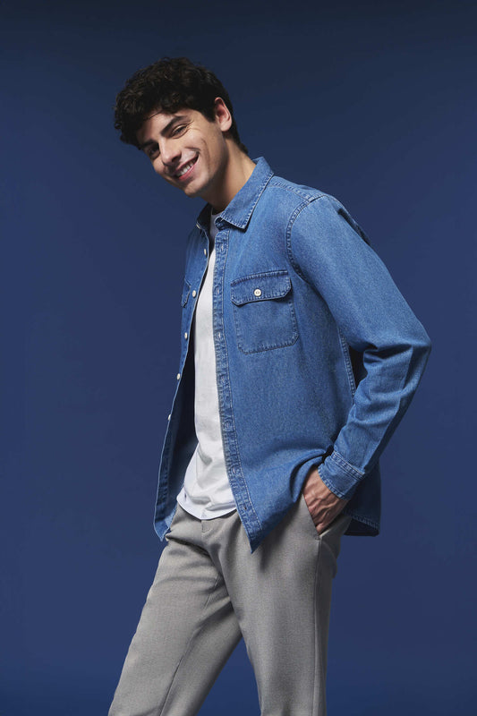 Man's denim shirt for casual style - Blue
