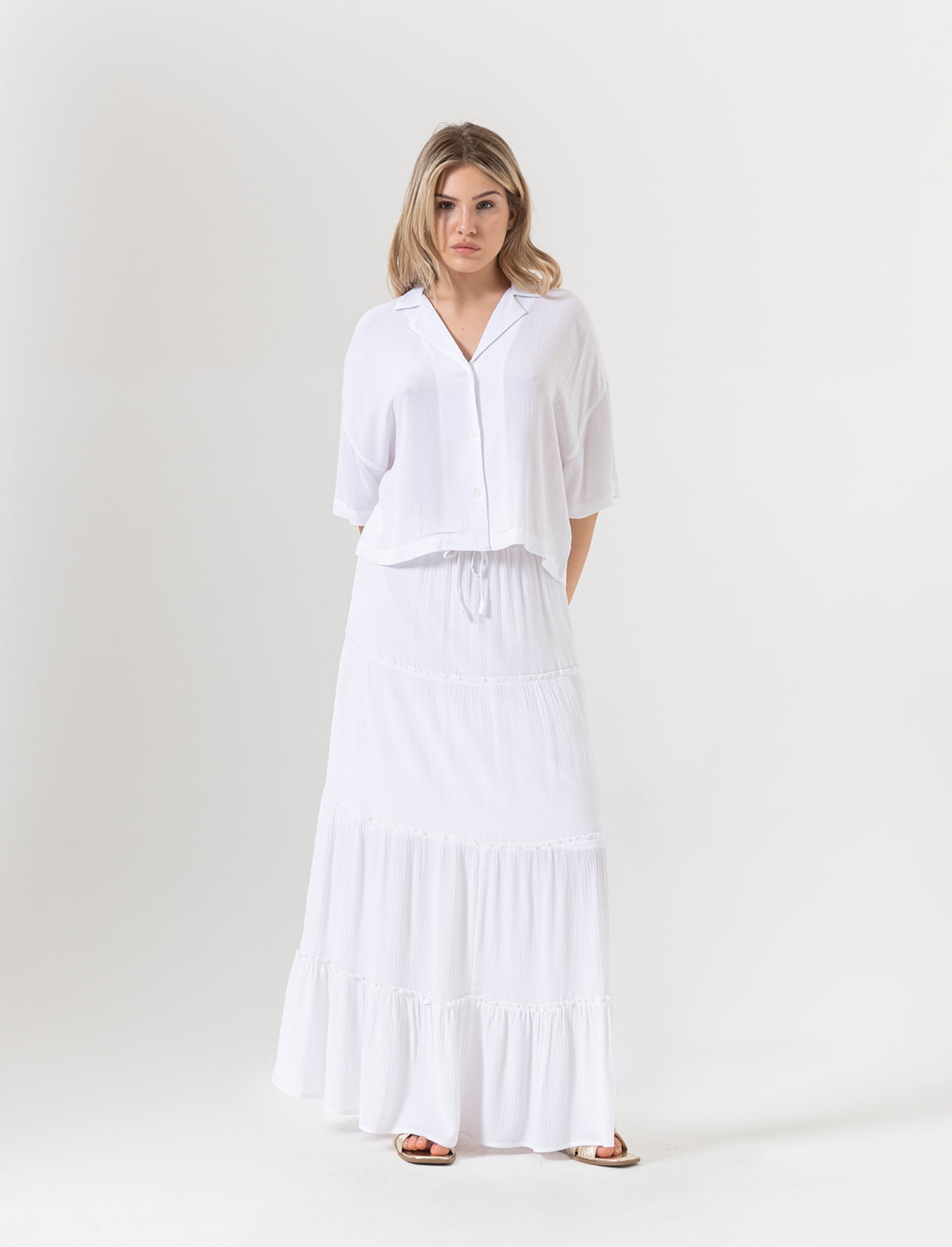 Gonna lunga con coulisse da donna - Bianco