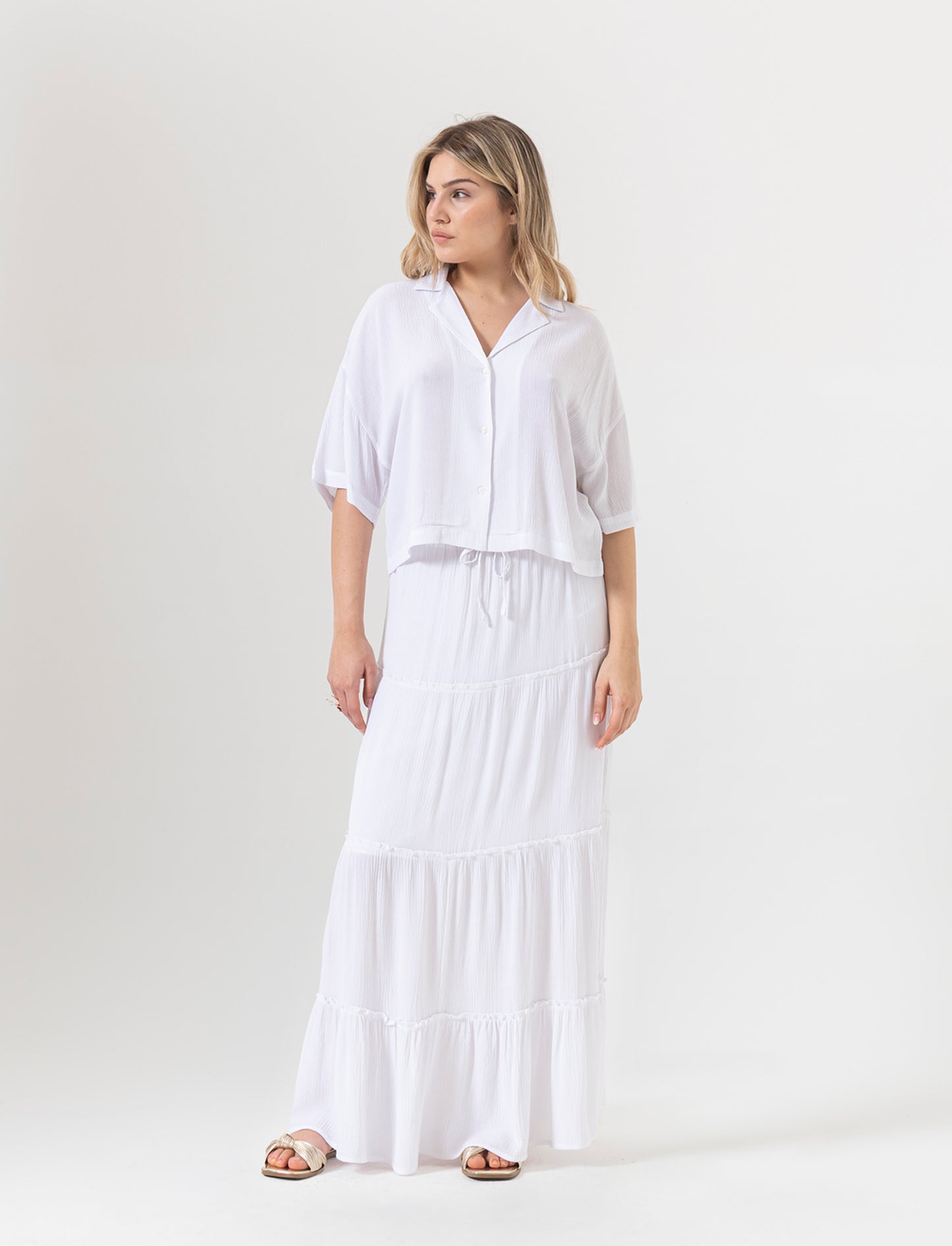Gonna lunga con coulisse da donna - Bianco