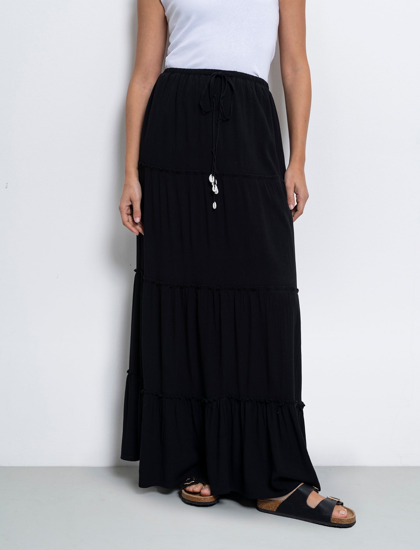 Gonna lunga con coulisse da donna - Nero