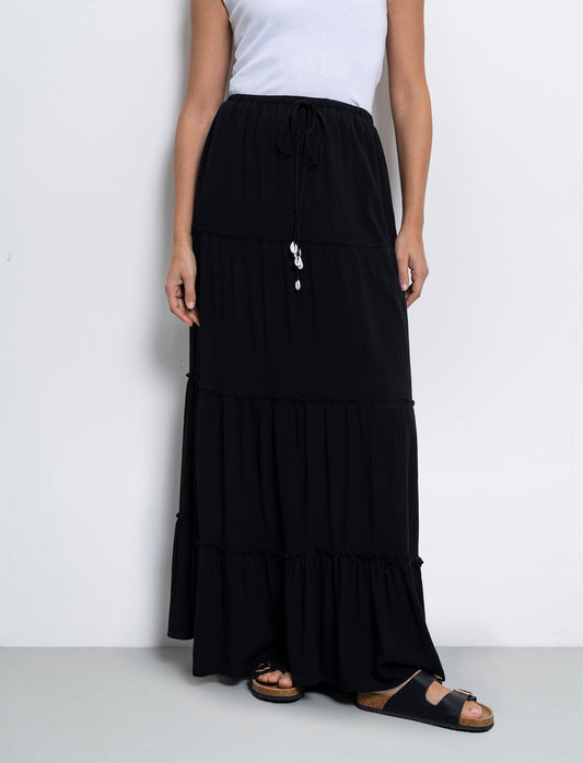 Gonna lunga con coulisse da donna - Nero
