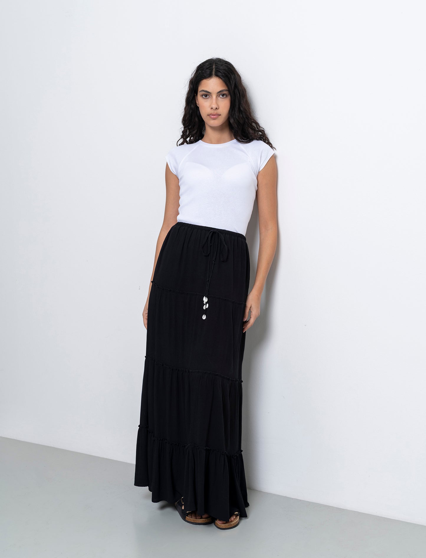 Gonna lunga con coulisse da donna - Nero