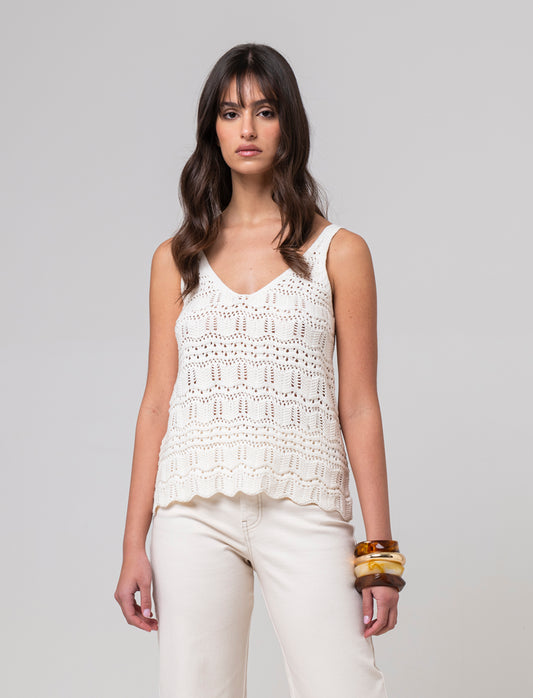 Top crochet da donna - Avorio