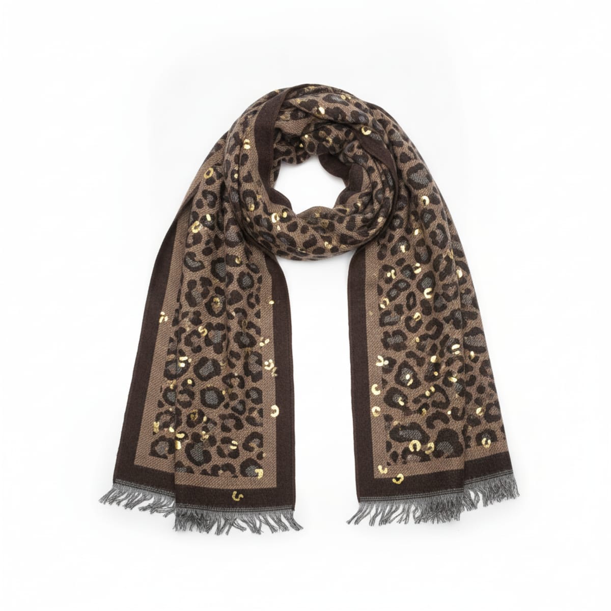 Leopard print laminated medium weight scarf - Black