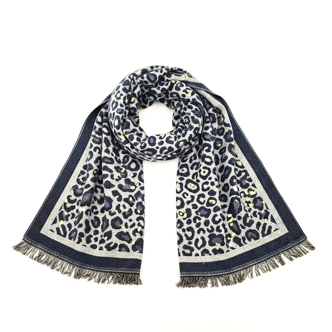Leopard print laminated medium weight scarf - Blue