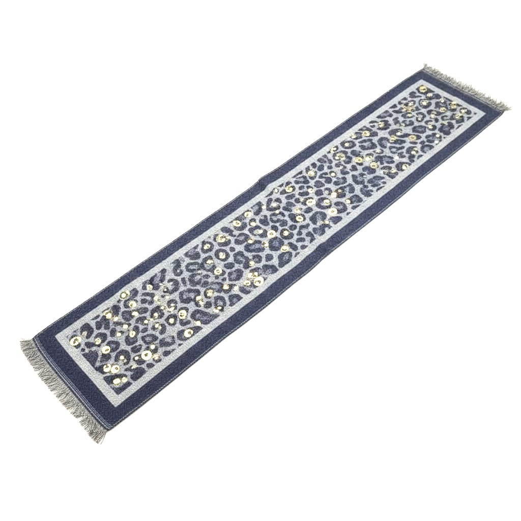 Leopard print laminated medium weight scarf - Blue