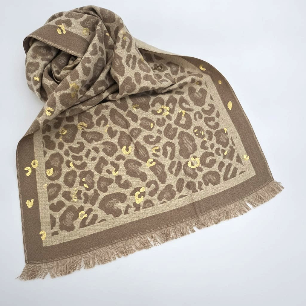 Foulard leopardato laminato peso medio - Beige