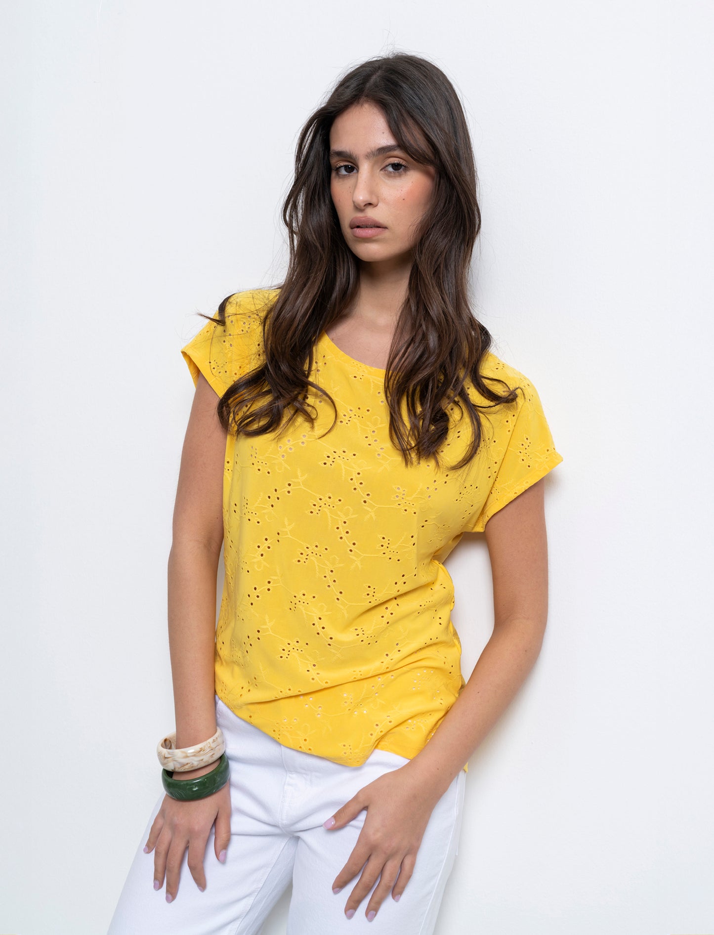 T-shirt in pizzo da donna - Giallo limone