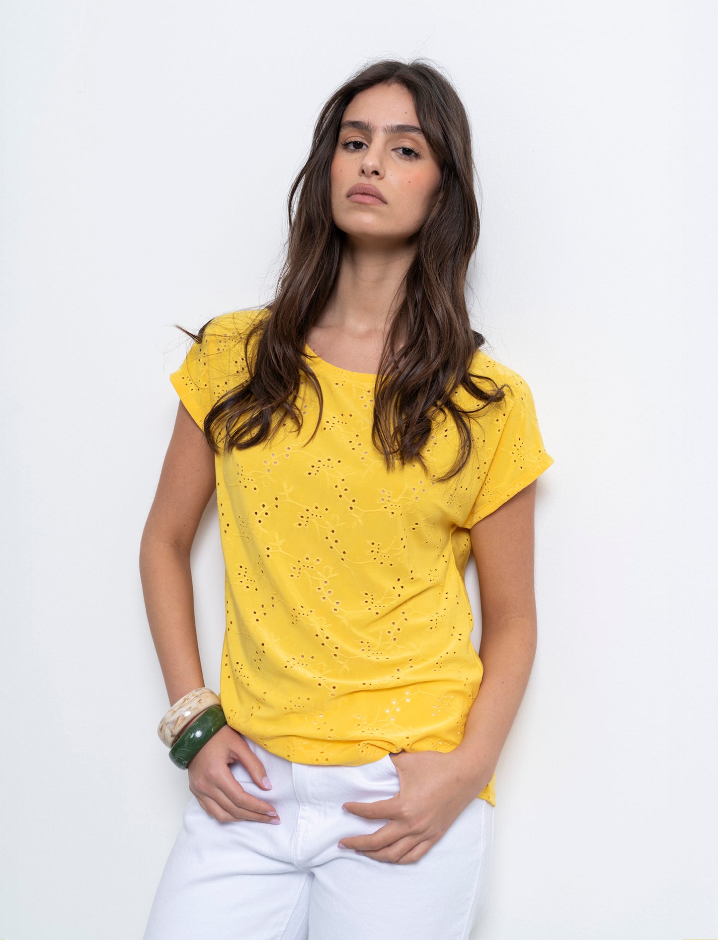 T-shirt in pizzo da donna - Giallo limone
