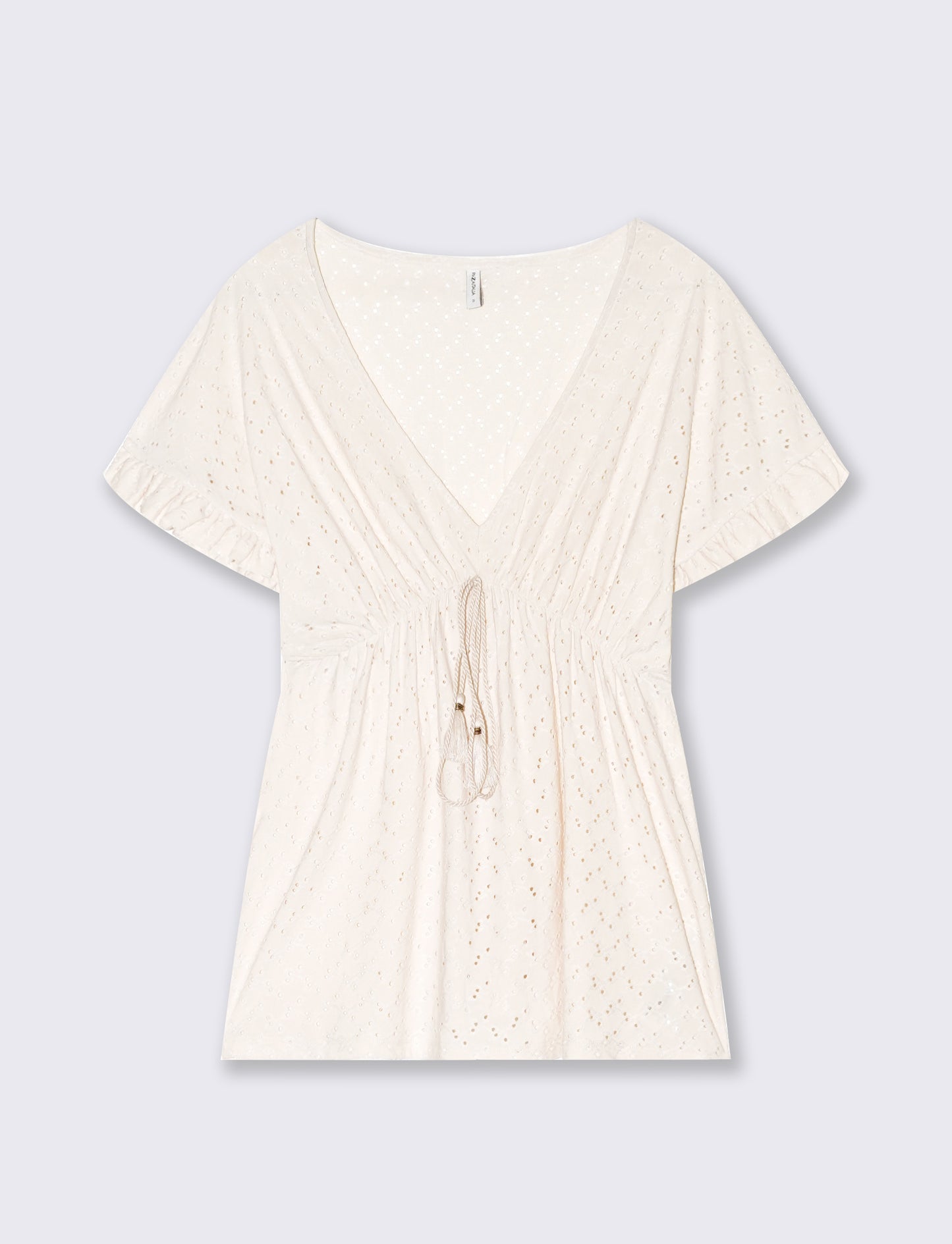 T-shirt in pizzo con elastico in vita da donna - Avorio