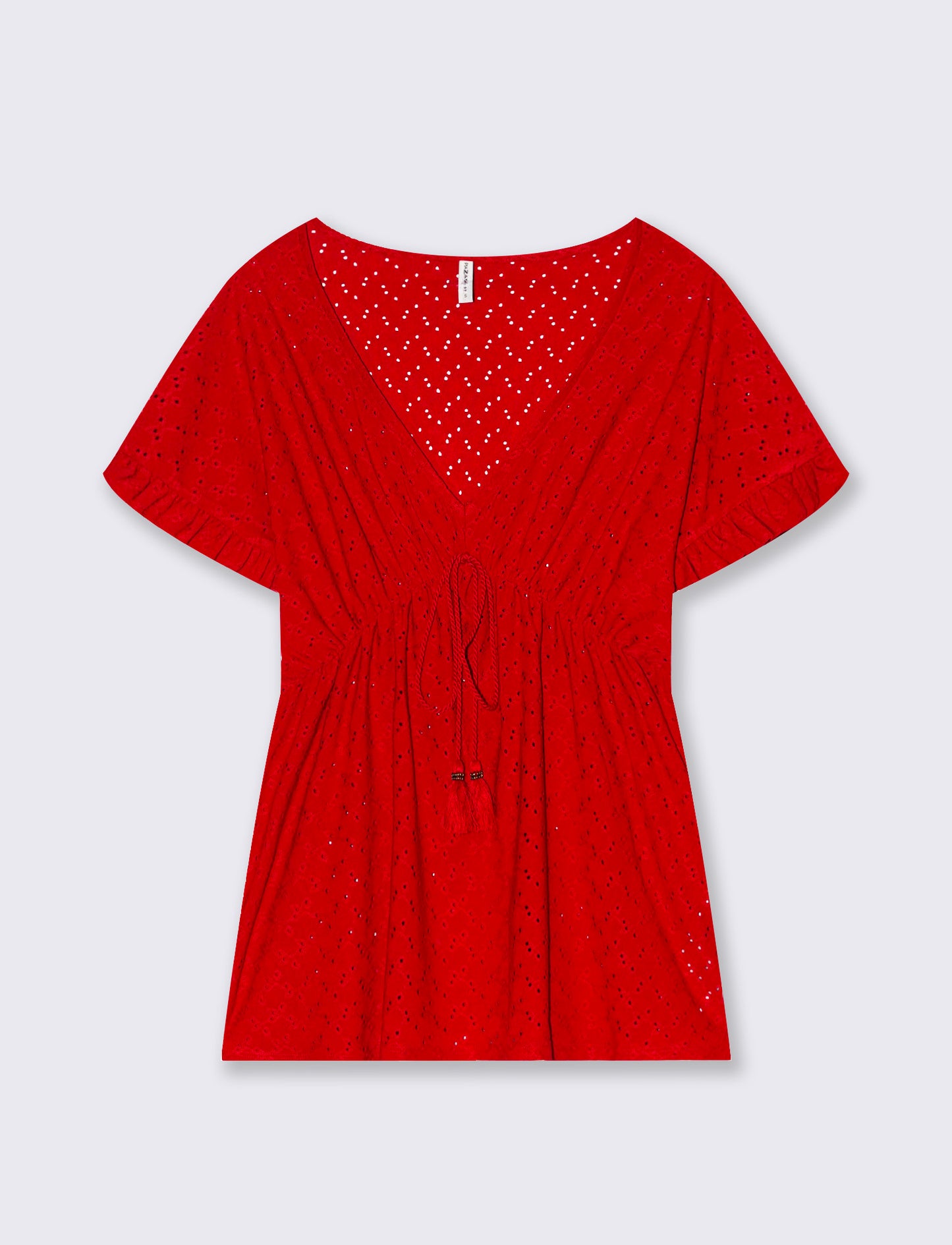 T-shirt in pizzo con elastico in vita da donna - Rosso scarlatto