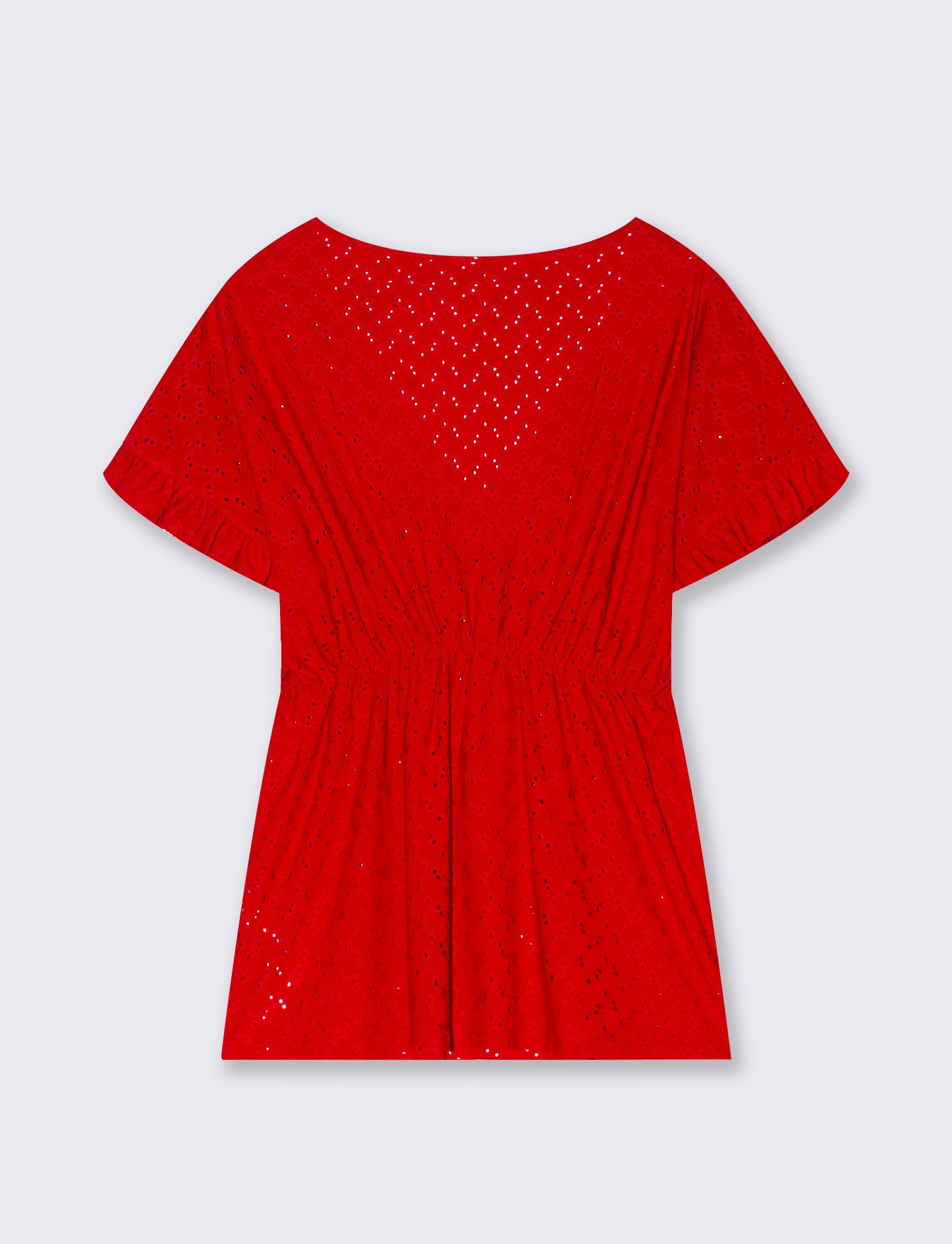 T-shirt in pizzo con elastico in vita da donna - Rosso scarlatto
