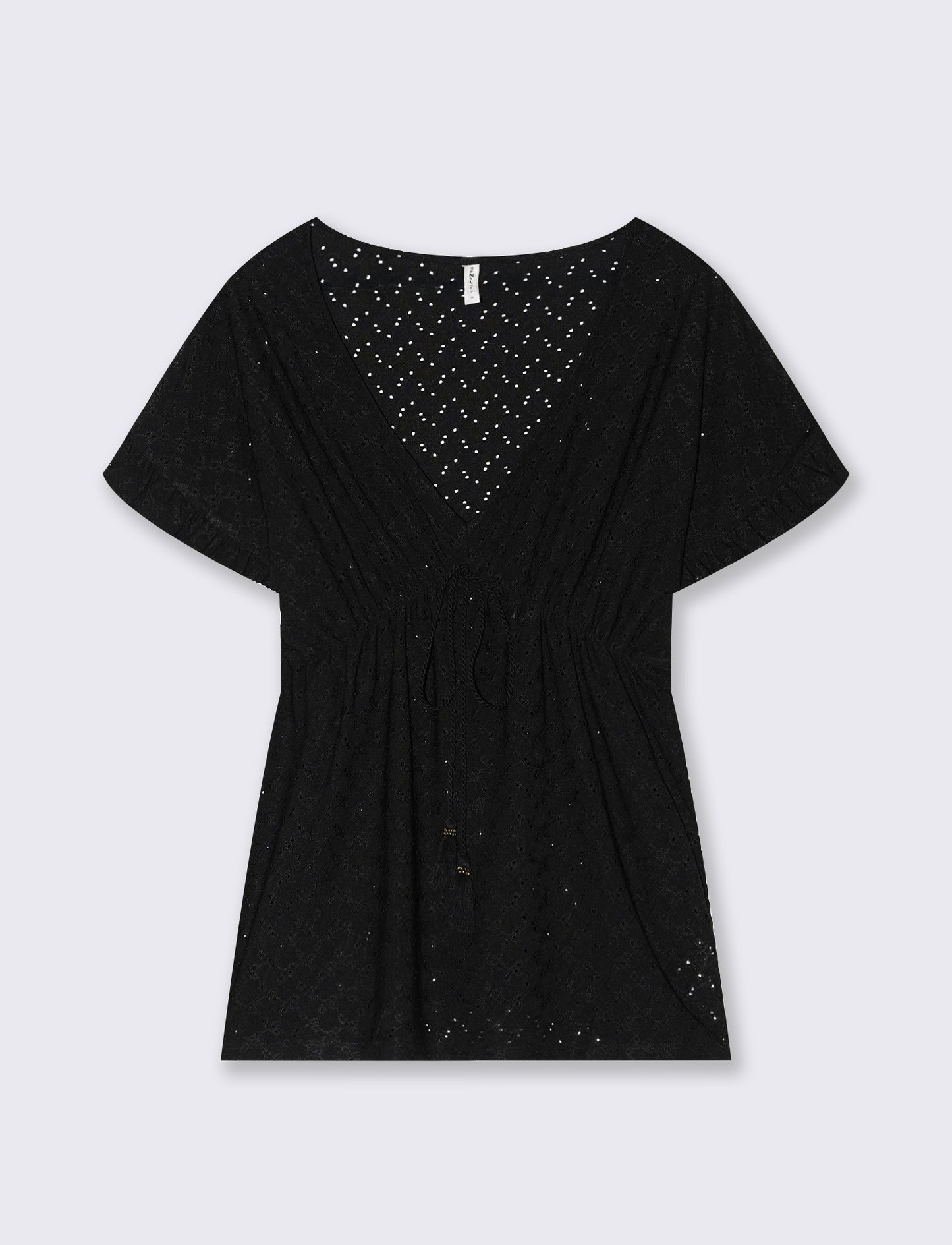 T-shirt in pizzo con elastico in vita da donna - Nero