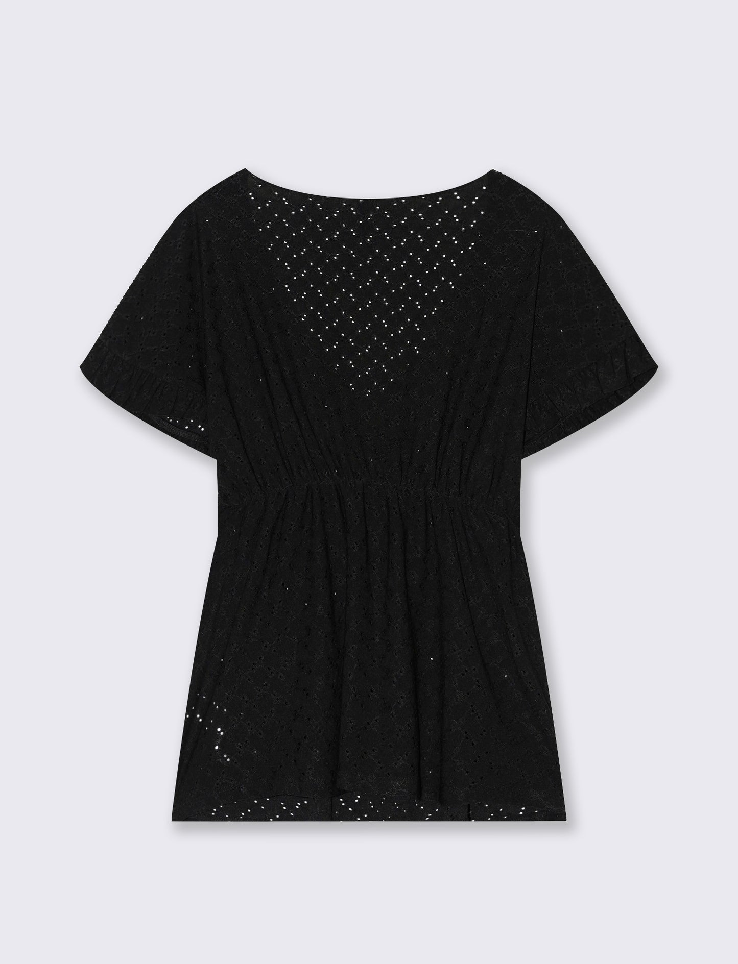 T-shirt in pizzo con elastico in vita da donna - Nero